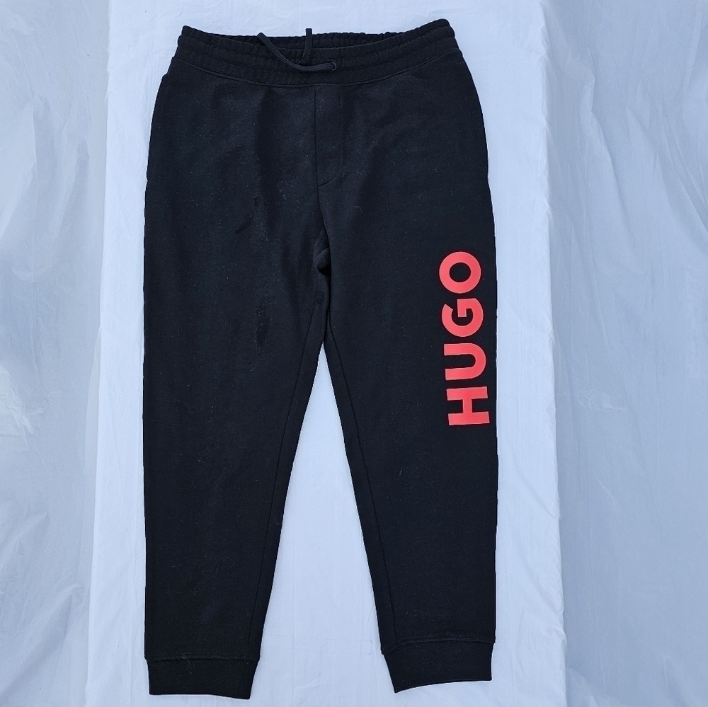 HUGO BOSS Dutchi Cuffed TRACKSUIT BOTTOMS Black WITH CONTRAST LOGO size XL
